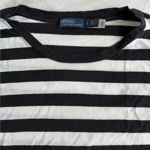 Polo Ralph Lauren Cotton Tee in Black and White Striped, Size Large